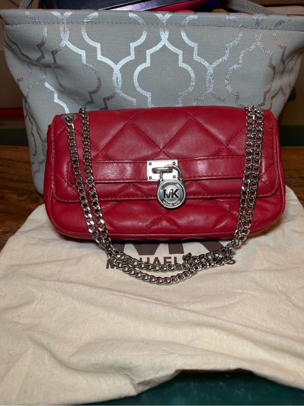 Michael Kors Red Quilted Leather Chain Shoulder Bag
